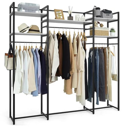 CAPHAUS 913lbs Capacity Heavy Duty Clothing Rack, 75" W Metal Garment Rack with Drawers Hanging Rods and Wood Shelves, Freestanding Closet Organizer, White Board - color: White, size: 75 Inch