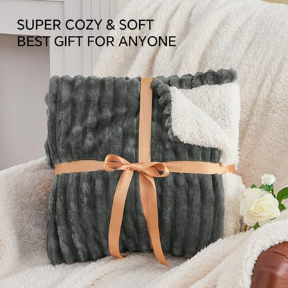 INFIIXSO Sherpa Throw Blanket for Couch - Super Soft & Warm Striped Fleece Blanket, Cozy Plush Fluffy Blanket All Season Use (Grey, 50x60 Inches) | Super Soft Thick Warm Striped Sherpa Blanket for Bed Sofa, Cozy Plush Fluffy Throw Gift for Women, Room Dec
