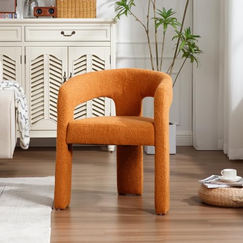 HNY Modern Sherpa Barrel Single Dining Chair, Orange | Upholstered Accent Armchair With 18.5" Wide Seat No Assembly Required For Living Room Bedroom Vanity Small Spaces - color: Orange Sherpa