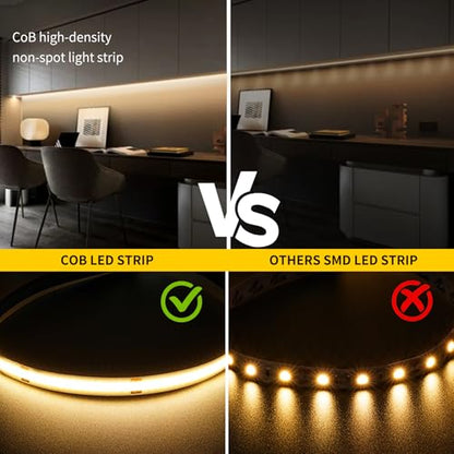 Pandery COB LED Strip Lights Warm White,24V Dimmable led Light Strip KIT with Remote and app Control,2700K 25FT/7.5m 8mm Wide Ra>90 Cuttable Flexible Strip Lights for Bedroom,Wardrobe,Cabinet - color: 2700K Warm white, size: 25FT