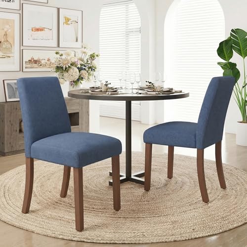 Dining Chairs Set of 2, Parsons Chairs for Small Spaces, Blue | Modern Dining Room Chairs with Solid Wooden Legs, Fabric Upholstered Kitchen Chairs for Restaurant & Cafe - color: Blue, size: Set of 2