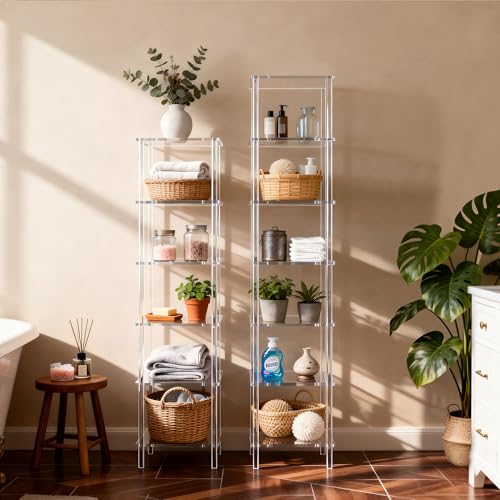 Acrylic Bookshelf, Small Bookcase, Standing Freestanding Corner Storage Shelves Display Shelf for Living Room, Bedroom (Clear, 7 Tier) - size: 7 Tier