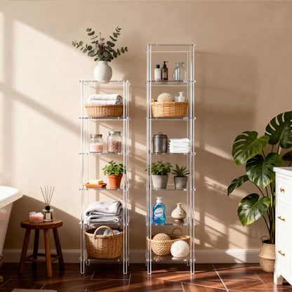 Acrylic Bookshelf, Small Bookcase, Standing Freestanding Corner Storage Shelves Display Shelf for Living Room, Bedroom (Clear, 7 Tier) - size: 7 Tier