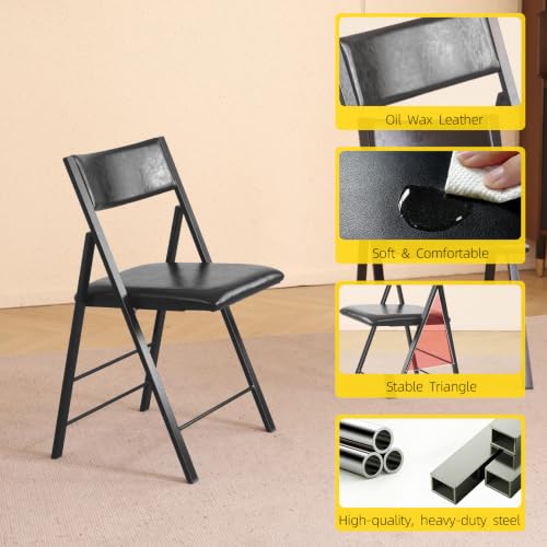 Folding Chairs 2 Pack, 450Lbs Heavy Duty Foldable Dining Chair, Pure Black | 1.37" Folded, Waterproof Rustproof Indoor Outdoor Padded Folding Chairs for Dining Room, Conference Rooms, Weddings, Events - color: Pure Black