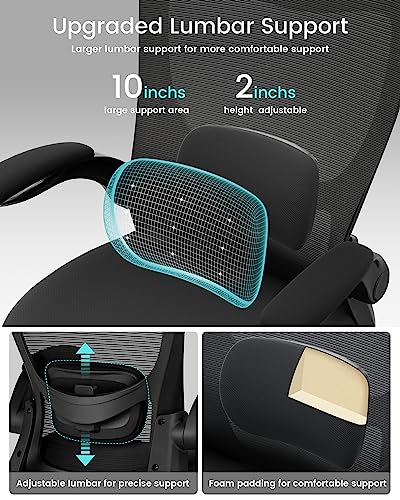 Office Chair, Ergonomic Desk Chair with Adjustable Lumbar Support and Flip up Armrest, Breathable Mesh Computer Chair for Home Office, Black - color: Black