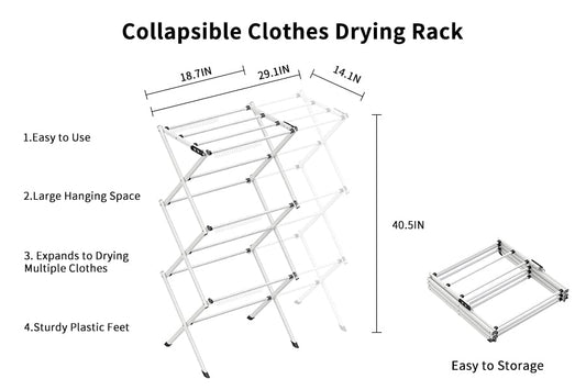 3 Tier Clothes Drying Rack, Foldable Drying Rack Clothing,Indoor & Outdoor Laundry Rack for Drying Clothes,Space-Saving Design, Metal Collapsible Dryer Racks for Laundry, White - color: White