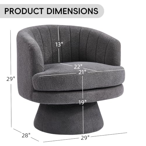 Swivel Accent Chair with Armrest, Modern 360 Degree Swivel Barrel Chair with Curve Back and Soft Cushion,Comfy Round Sherpa Teddy Armchair Single Sofa for Living Room,Bedroom, Dark Grey - color: Dark Grey