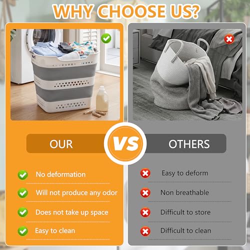 2 Pcs 42L Collapsible Laundry Baskets- Foldable Laundry Basket with Handles, Sturdy Plastic Pop Up Laundry Hamper, Space Saving Storage Container for Wet/Dry Use, Ideal for Home, Dorm, Apartment Grey - style: 42L-2grey