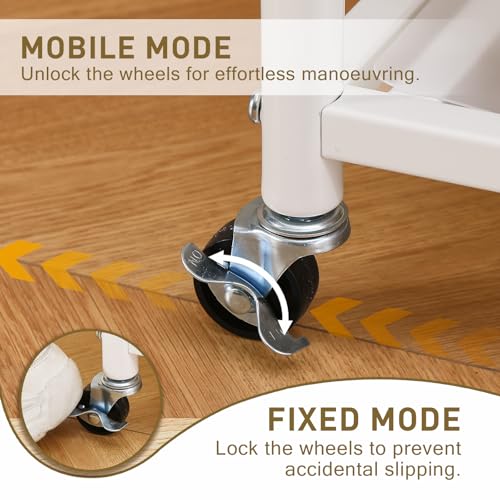 Free Standing Rolling Clothes Rack with Wheels Shoe Storage - White | Small Narrow Cloth Hanger Garment Rack for Bedroom Livingroom Lab Dress Shirt Rack with Metal Basket and Shoe Storage Shelves - color: White-2 Tier