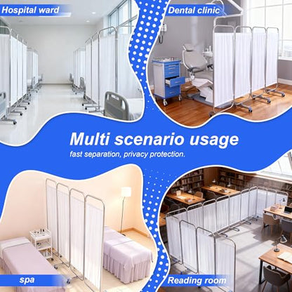 Movable Medical Privacy Screen with Wheels 71x79 inch Portable 4-Panel Medical Room Divider Stainless Steel Contruction Folding Medical Privacy Screens for Hospital Nursing Privacy Screen