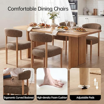 VKNOW Wooden Dining Chairs Set of 2 with Rubberwood Legs, Curved Backrest | Modern Upholstered Dining Chairs with Thickened Cushion, Soft Chenille Fabric, for Dining Room/Kitchen, Dark Brown - color: Dark Brown, size: Set of 2