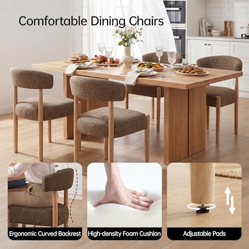 VKNOW Wooden Dining Chairs Set of 6 with Rubberwood Legs, Curved Backrest | Modern Upholstered Dining Chairs with Thickened Cushion, Soft Chenille Fabric, for Dining Room/Kitchen, Dark Brown - color: Dark Brown, size: Set of 6