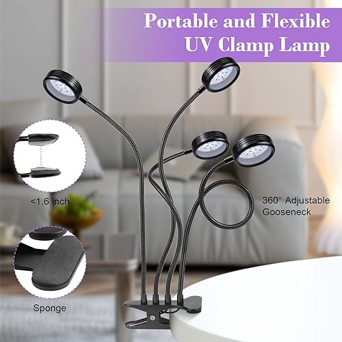 USB UV Black Light 4-Head, 20W 395nm-405nm LED UV Lamp with Clamp, Gooseneck UV Light for Resin Curing, Blacklight Posters, Fluorescent Paint - size: 4 Heads