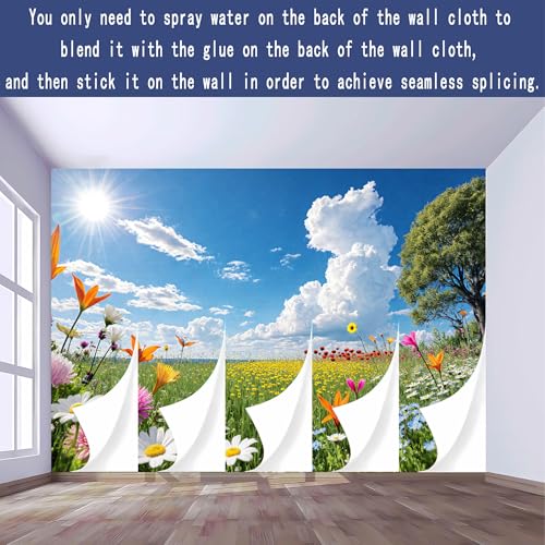 Custom Size Wall Murals, Natural Scenery & Colorful Flowers, Self-Adhesive Removable Fabric (NO PVC) Wallpaper for Living Room & Bedroom & Office