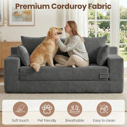 Boneless Couch 70 inch: 3-in-1 Convertible Sofa Bed Futon Couch Bed, Oversized Loveseat Sleeper Sofa with 5 Pillows, Gray Couch for Living Room, Bedroom & Small Space - color: Grey, size: 70 Inch