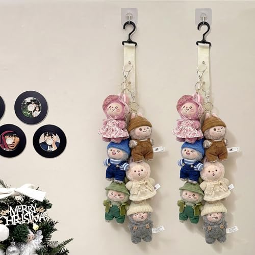 Plush Doll Hanging Storage Rope Display Rack with 8 Clips – Wall Hanging Organizer for Keychain Plushies, Mini Toys– Holds up to 3kg (2 PCS White) - color: 2 PCS White