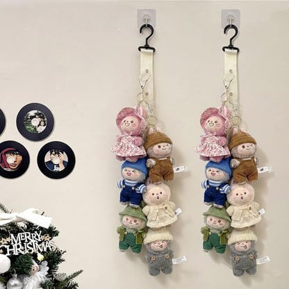 Plush Doll Hanging Storage Rope Display Rack with 8 Clips – Wall Hanging Organizer for Keychain Plushies, Mini Toys– Holds up to 3kg (2 PCS White) - color: 2 PCS White