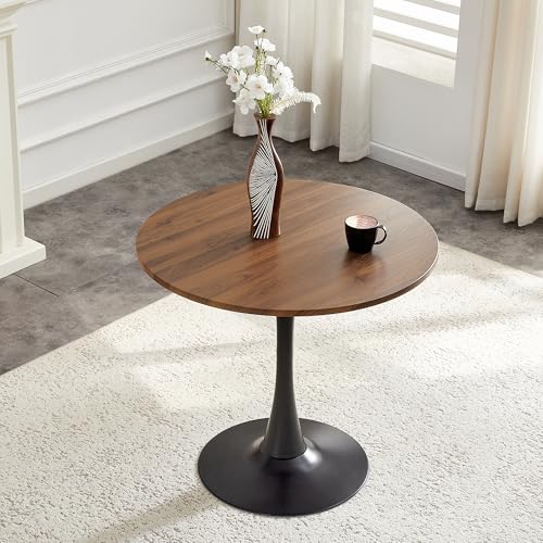 31.5" Round Dining Table, Mid-Century Modern Tulip Table with Thickened Tabletop & Metal Pedestal, Circle Bistro Table for Kitchen, Small Places, Apartments, Cafe - color: Walnut, size: 31.5" dining table