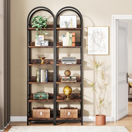 Tribesigns 78.7" Tall Bookcase, 6-Tier Slim Bookshelf, Narrow Book Shelf with Metal Frame, Industrial Bookcase for Living Room, Study, Bedroom, Rustic Brown - color: Rustic Brown