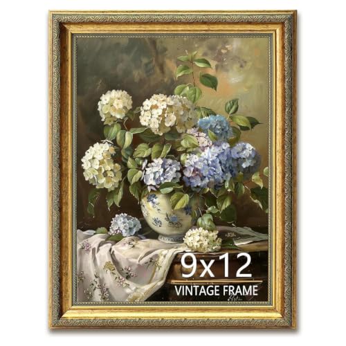 9x12 Picture Frames, Vintage Photo Frame for Tabletop or Wall Decor, Fit with 9 x 12 Pictures, Antique Gold Color, Perfect for Home Office Gallery Wall, 1 Pack - color: Gold Distressed, size: 9x12-1P