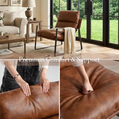 Set of 2 Accent Chairs, PU Leather Living Room Chair, Brown | Comfy Armchairs, Upholstered Lounge Armchair, Removable Seat Cushion, Bronze Metal Frame, For Reading Room, Bedroom, Balcony - color: Brown-bronze Legs, size: 2PCS