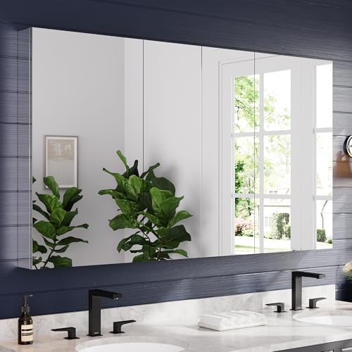 64"x36" Medicine Cabinet with Mirror & Soft Close Hinges, Surface Mount or Recessed Medicine Cabinet with Adjustable Shelves, Bathroom Wall Medicine Cabinet with Storage, Aluminum Alloy Frame, Combo - size: 64" x 36"