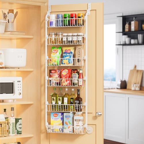 Delamu Over the Door Pantry Organizer, 6-Tier Pantry Organizers and Storage, Metal Cabinet Door Organizer, Hanging Spice Rack Shelves for Home & Kitchen, D5 x W18 x H50 inch, White - color: White, size: 6 Tier-M