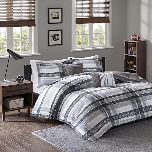 Intelligent Design Rudy Cozy Comforter Casual Cabin Lodge Plaid Design, All Season, Hypoallergenic Cover, Soft Bedding Set with Matching Sham, Decorative Pillow, RBlack Full / Queen - color: Black/Grey, size: F/Q Comforter