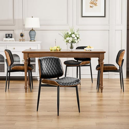 YaFiti Mid Century Upholstered PU Leather Dining Chairs Set of 2, Black | Ergonomic Walnut Backrest, Upholstered Waterproof PU Leather Seat, Stable Metal Legs, Adjustable Footpads, Apartment Friendly - color: Black Lozenge