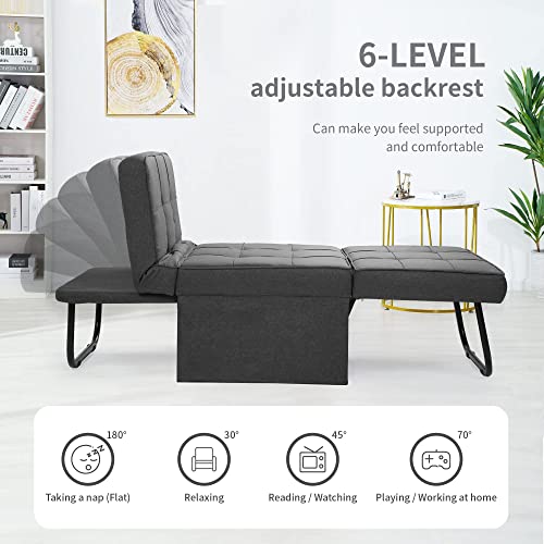 Sofa Bed, Set of 4 in 1 Multi-Function Folding Ottoman Breathable Linen Couch Bed with Adjustable Backrest Modern Convertible Chair for Living Room Apartment Office, Dark Grey - color: Dark Grey