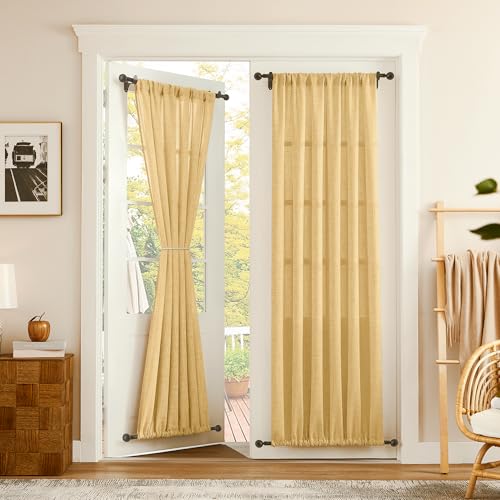 Tollpiz Linen Door Curtain Doorway Semi Sheer Curtains Closet Light Filtering Drapes Dual Rod Pocket Boho Window Curtain for Room Divider, 25 x 72 inches Long, Beige, 1 Panel - color: Beige, size: 25"W x 72"L (Pack of 1)