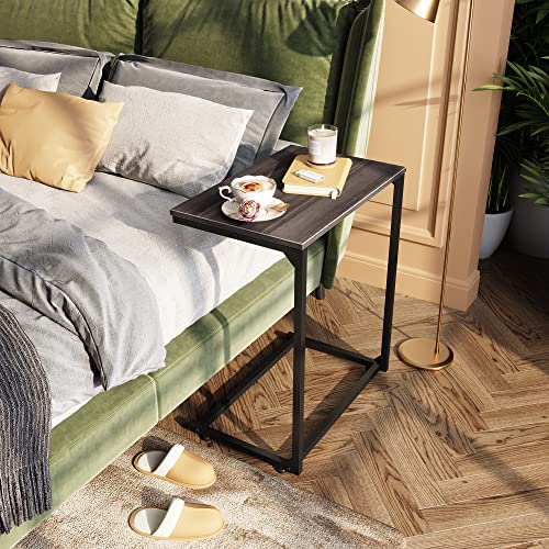 WLIVE C Shaped End Table, Small Couch Side Table for Coffee & Snack, Sofa Table that Slide Under for Living Room, Bedroom, 14.6 x 22.8 x 26.3 Inches, Grey - color: Grey