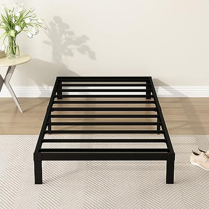 DiaOutro 9 Inch Low Profile Twin Bed Frame Heavy Duty Platform, Black | Steel Slats Platform No Box Spring Needed Mattress Foundation, Easy Assembly, Noise Free - size: Twin, style: 9 Inch