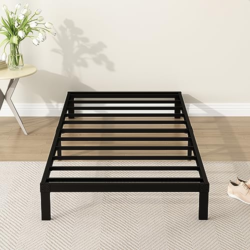 DiaOutro 9 Inch Low Profile Twin Bed Frame Heavy Duty Platform, Black | Steel Slats Platform No Box Spring Needed Mattress Foundation, Easy Assembly, Noise Free - size: Twin, style: 9 Inch