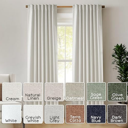 Cream Linen Blackout Curtains 84 Inches Long, Thermal Insulated Energy Efficient Drapes, Rustic Farmhouse Back Tab Pleated Black Out Window Curtain for Bedroom Living Room 2 Panels Set - color: Cream, size: 50"W x 84"L (Pack of 2)