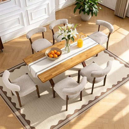 RNKSFX Upholstered Dining Chairs Set of 2, Walnut Wooden Kitchen & Dining Room Chairs, Mid Century Modern Fabric Farmhouse Dining Chairs Oversized Sturdy Rounded Chairs Curved Back, Beige Fabric - color: Beige Fabric
