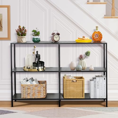 HDANI 47.2 Inch Metal Console Table with 3 Tier Strage Shelves,Narrow Entryway Table,Modern Sofa Tables for Entryway, Living Room,Bedroom,Black - color: Black, size: 47.24×11.81×31.5in