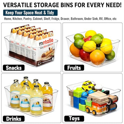 12 PACK Multi-Use Clear Plastic Storage Bins for Organizing w/Labels - Home, Kitchen, Pantry, Bathroom, Office, Cabinet Shelf Organizer Bins - SOHO Collection, RV, Fridge Organization Containers - L - size: Large