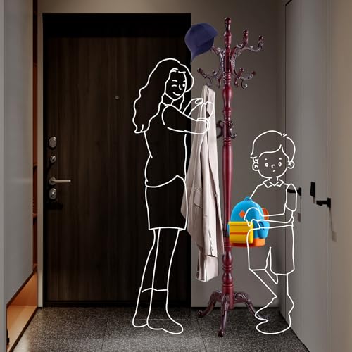 Coat Racks FreeStanding with 14 Hooks, Natural Wood Coat Rack with Solid Round Base, Adjustable Height Coat Racks, Easy Assembly for Hallway, Bedroom and Office (Reddish brown-Tray) - color: Reddish brown-Tray