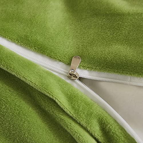 Faux Fur Velvet Fluffy Bedding Duvet Cover Set Down Comforter Quilt Cover with Pillow Shams, Ultra Soft Warm (Apple Green, Queen) - color: Apple Green, size: Queen