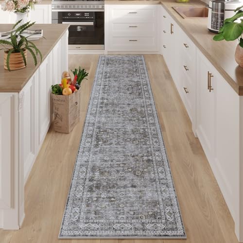 Rugcomf Washable Kitchen Runner 2'7"x12' - Long Hallway Runner Rug Non Slip, Boho Carpet for Hallways, Entryway, Hall, Bathroom - Grey - color: Grey, size: 2'7" x 12' (Rectangular)