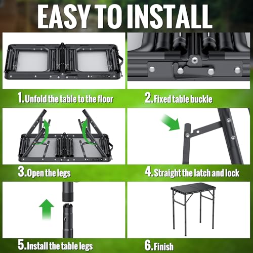 GARLLEN 2ft Folding Camping Table Max Capacity 66lbs, 3 Adjustable Height Folding Grill Table with MDF Tabletop, Lightweight Folding Tables for BBQ, Travel, Picnic, 22.8" L x 15.7" W - color: Black, size: Tabletop Size: 22.8"L x 15.7"W