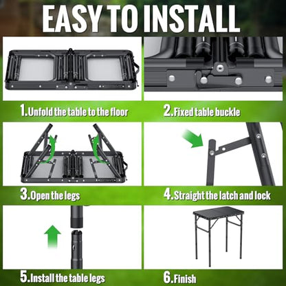 GARLLEN 2ft Folding Camping Table Max Capacity 66lbs, 3 Adjustable Height Folding Grill Table with MDF Tabletop, Lightweight Folding Tables for BBQ, Travel, Picnic, 22.8" L x 15.7" W - color: Black, size: Tabletop Size: 22.8"L x 15.7"W
