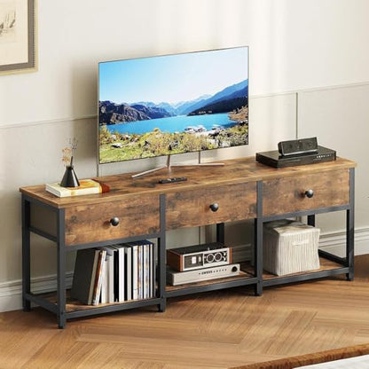 TV Stand with 3 Fabric Drawers for up to 50 Inch TV, 47.2" Industrial Media Console, Entertainment Center with Shelves for Living Room, Bedroom, Home Office, Rustic Brown and Black DS12BR - color: Rustic Brown + Black