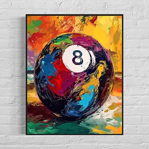 8 Ball Pool Art Print Poster, Wall Art Painting Decor. Paint Splash Style Artwork. (8 ball pool, 16x20 inches + (Black Frame)) - color: 8 ball pool, size: 20"L x 16"W