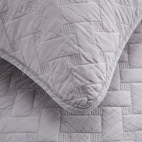 Wistown Cotton King Bedspread Quilt Bedding Sets, Grey | 3 Pieces Reversible Lightweight Soft Coverlets Comforters, All Seasons, Weave Stitching Pattern - color: Grey Weave Pattern, size: King (98 by108inch)