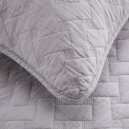Wistown Cotton King Bedspread Quilt Bedding Sets, Grey | 3 Pieces Reversible Lightweight Soft Coverlets Comforters, All Seasons, Weave Stitching Pattern - color: Grey Weave Pattern, size: King (98 by108inch)