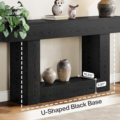 Tribesigns 63" Console Table, Farmhouse 2-Tier Entryway Table with U-Shaped Base, Narrow Long Wood Sofa Table Behind Couch Table for Living Room, Hallway, Foyer, Black - color: Black