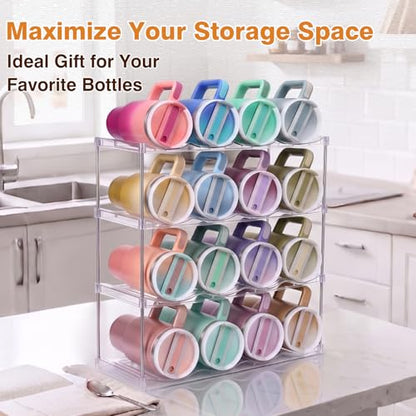 Large Compartment Water Bottle Organizer, Stackable Water Bottle Holder for Stanley 40 oz Tumbler, Clear Tumbler Organizer for Cabinet, Kitchen Pantry or Countertop, 3 Pack (4 Pack) - size: 4 Pack