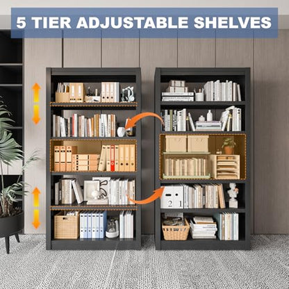 VASAAOSD Metal Bookshelf - Adjustable Black Bookcase, 5 Tier Book Shelf | Heavy Duty Sturdy Book Case, Modern Bookshelves and Bookcases for Home Office, Living Room, Bedroom, Library(69" H) - color: Black, size: 69" H
